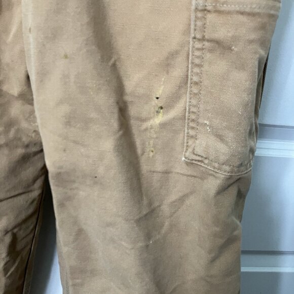 Vintage Carhartt Overalls Mens Tan Canvas Double Knee Dungaree Bib Distressed - Picture 8 of 12